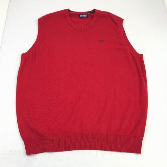 Chaps Ralph Lauren Mens Sweater Vest Red V-Neck Sleeveless Cotton Pullover XL - Picture 1 of 11